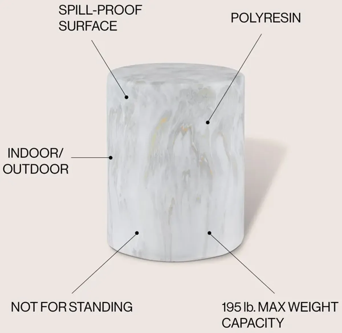 Troy Modern Minimalist Faux Marble Column Indoor/Outdoor Accent Table