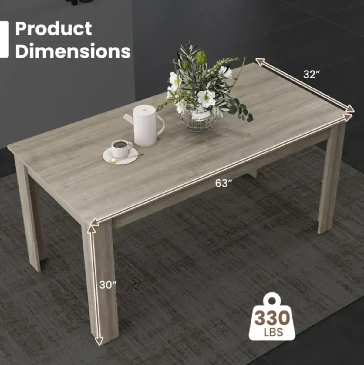 Hivvago 63 Inch Rectangular Modern Dining Kitchen Table