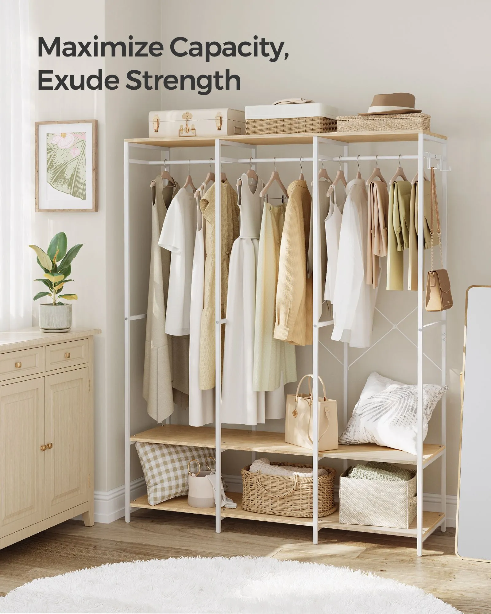 3-Column Clothes Rack with Multiple Hanging Rods for Maximum Storage Space