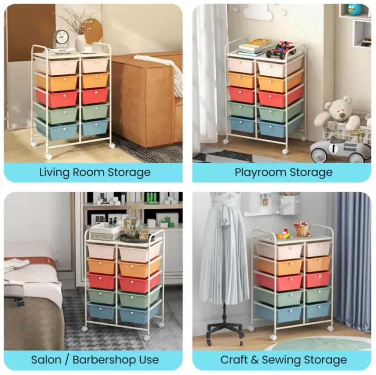 Hivvago 10-Drawer Rolling Storage Cart