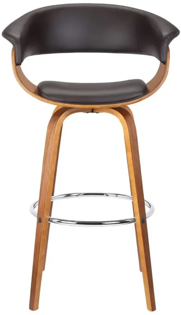 Hivvago 27 Inch Brown Faux Leather And Iron Swivel Low Back Counter Height Bar Chair