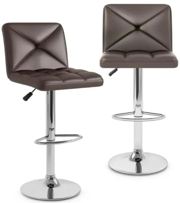 Hivvago PU Leather Upholstered Bar Stools Set of 2 with Back and Adjustable Height