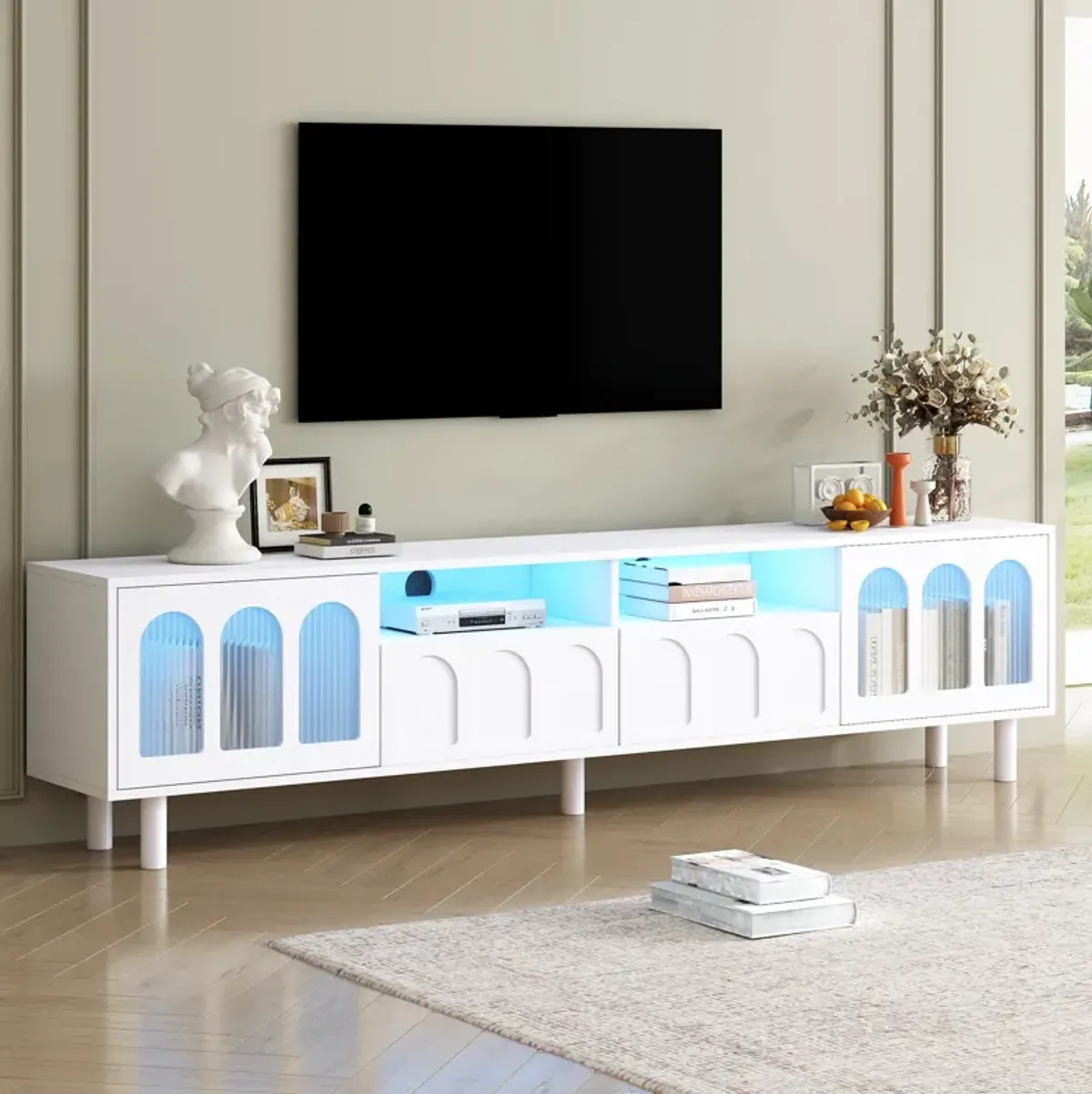 Merax Cream Style TV Stand with LED Light Strip