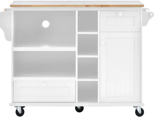 Streamdale Solid Wood Kitchen Island Cart with Storage & Locking Wheels - White
