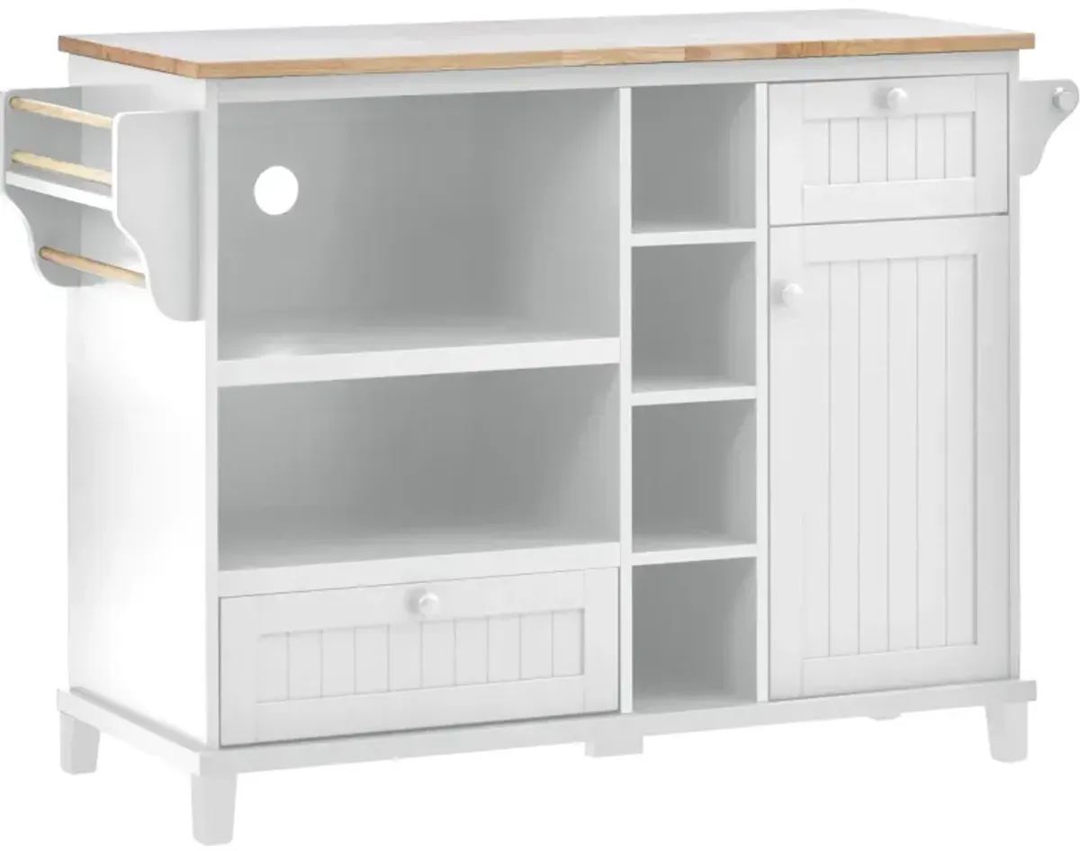 Solid Wood Kitchen Island Cart with Storage & Locking Wheels - White