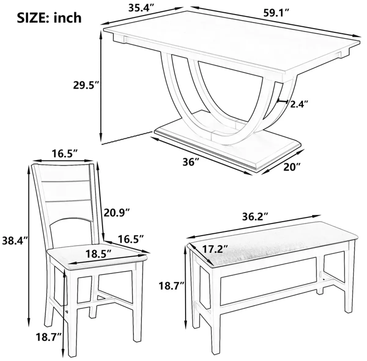 Merax 6-Piece Wood Half Round Dining Table Set