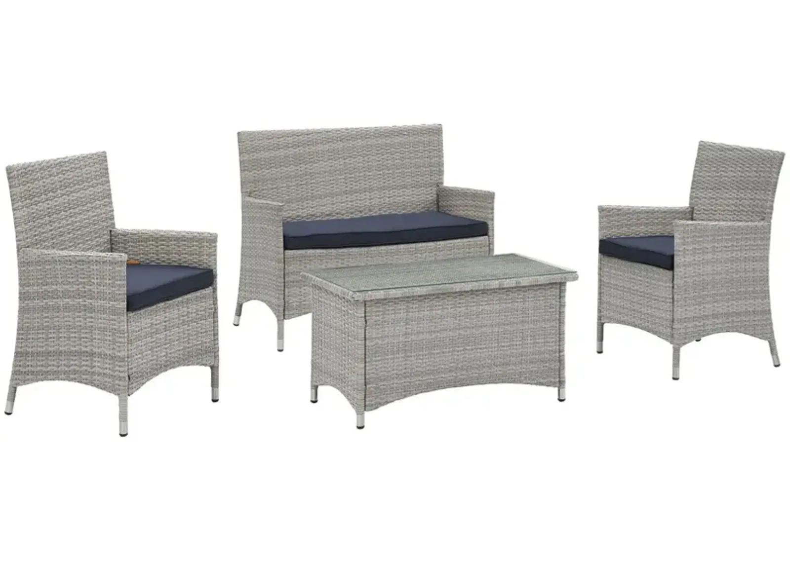 Bridge 4 Piece Outdoor Patio Patio Conversation Set - Light Gray Navy