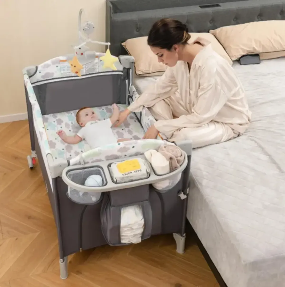 Hivvago 5-in-1 Portable Baby Beside Bassinet with Diaper Changer