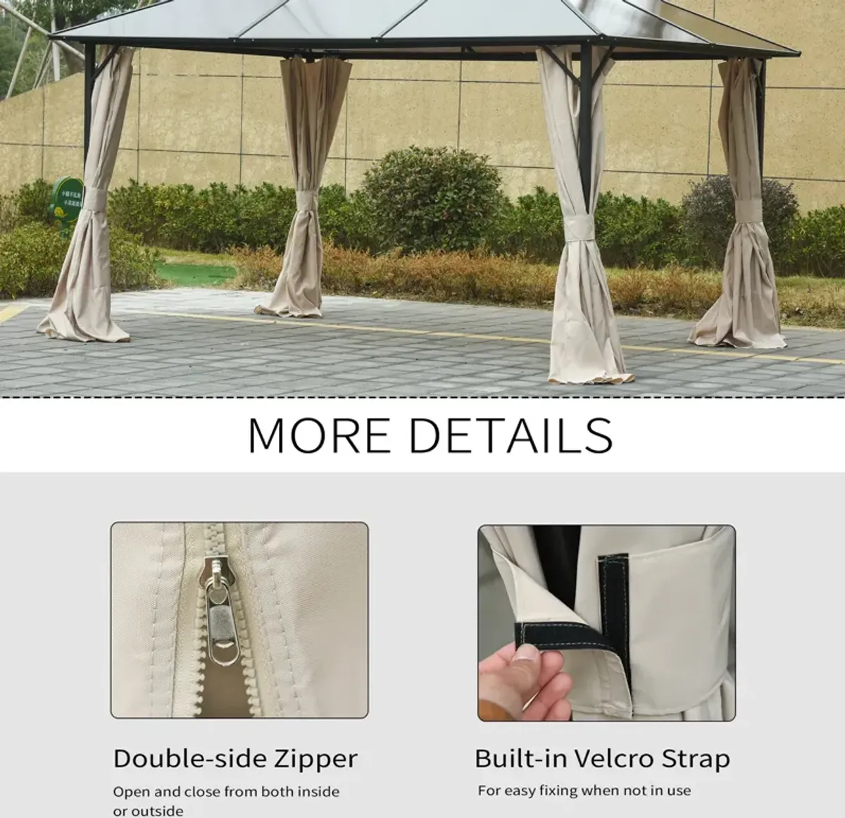 Beige Gazebo Sidewalls: 10' x 13' Universal 4-Panel Set with 48 Hooks for Pergolas