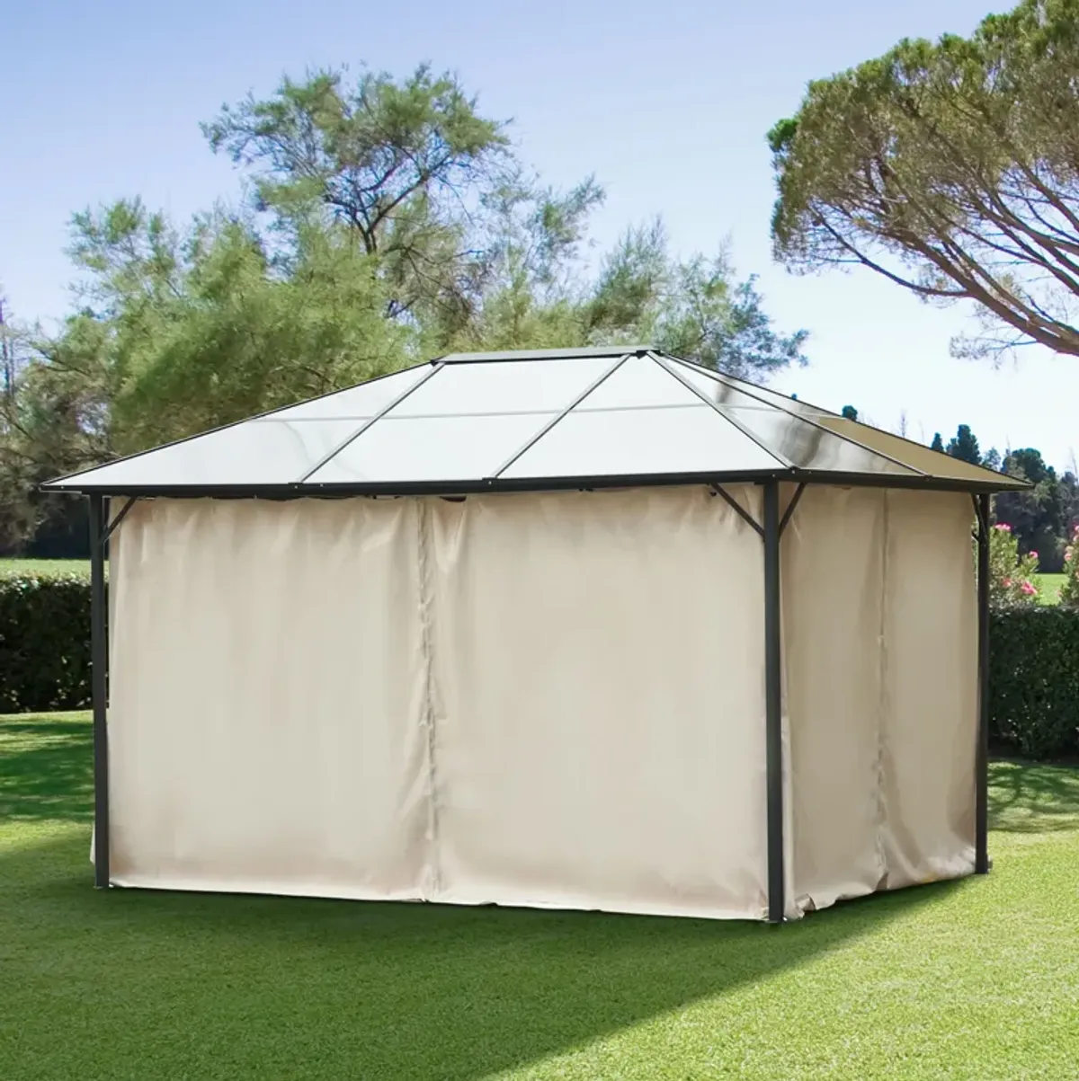 Beige Gazebo Sidewalls: 10' x 13' Universal 4-Panel Set with 48 Hooks for Pergolas