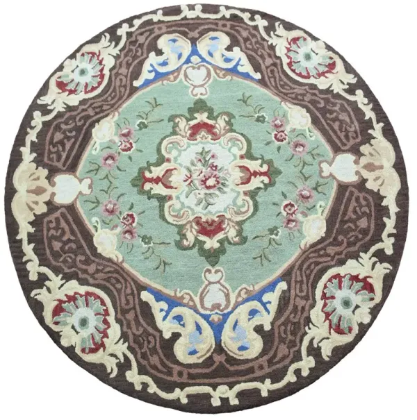 RUGSOTIC CARPETS HAND TUFTED WOOL ECO-FRIENDLY AREA RUGS  - 8'x8', Round Shape, Light Green, Classic Oriental Traditional  Design, High Pile Thick Handmade Anti Skid Area Rugs (K00S06)