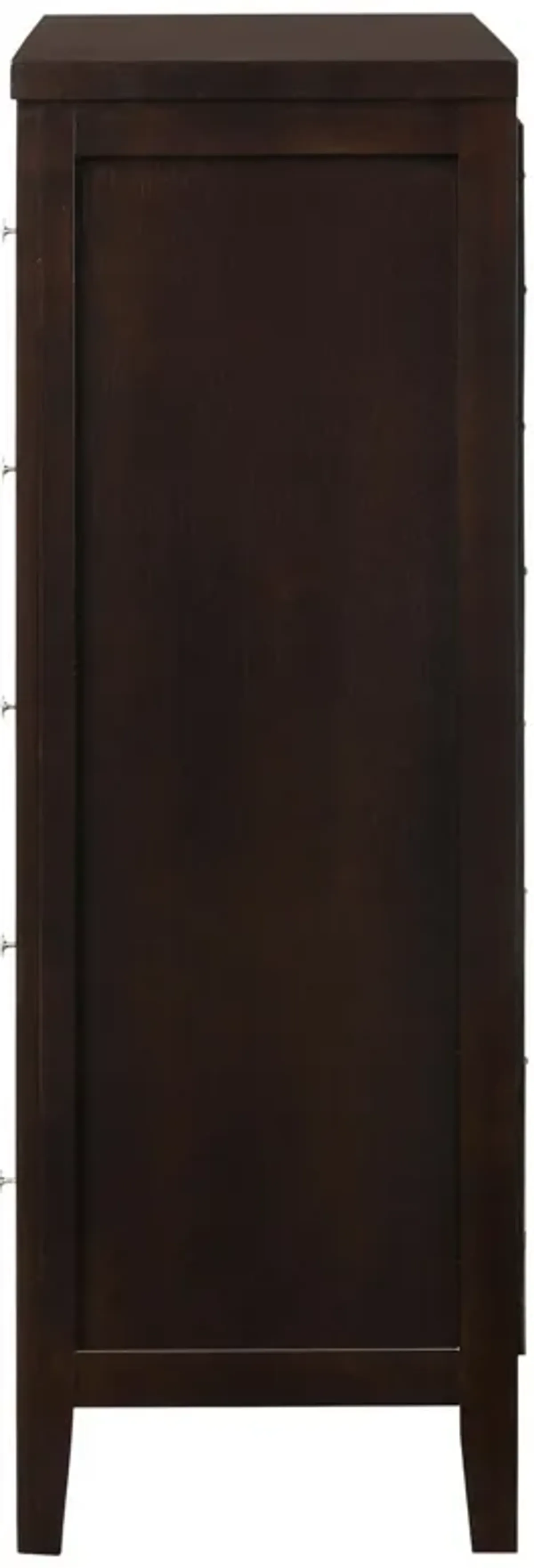 Con 48 Inch Tall 5 Drawer Dresser Chest, Silver Knobs, Cappuccino Brown-Benzara
