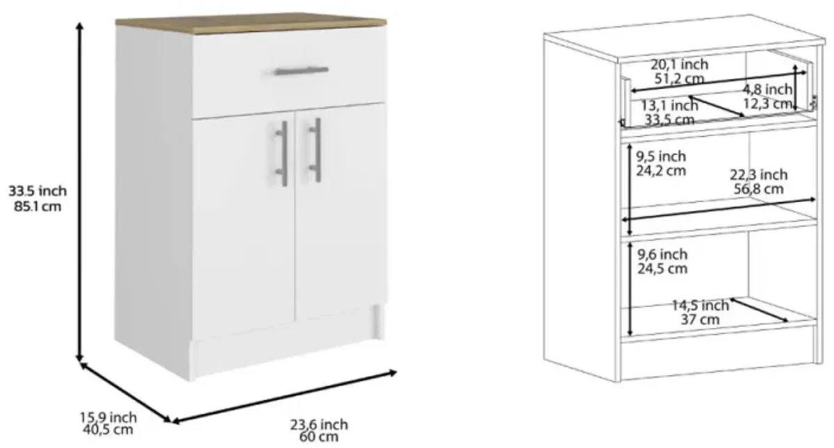 California 2 Piece Kitchen Set, Delos Kitchen Island + Barbados Pantry Cabinet, White Onyx Light Oak