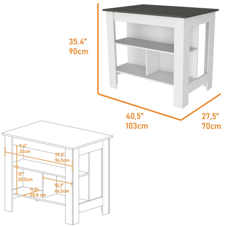 California 2 Piece Kitchen Set, Delos Kitchen Island + Barbados Pantry Cabinet, White /Onyx /Light Oak