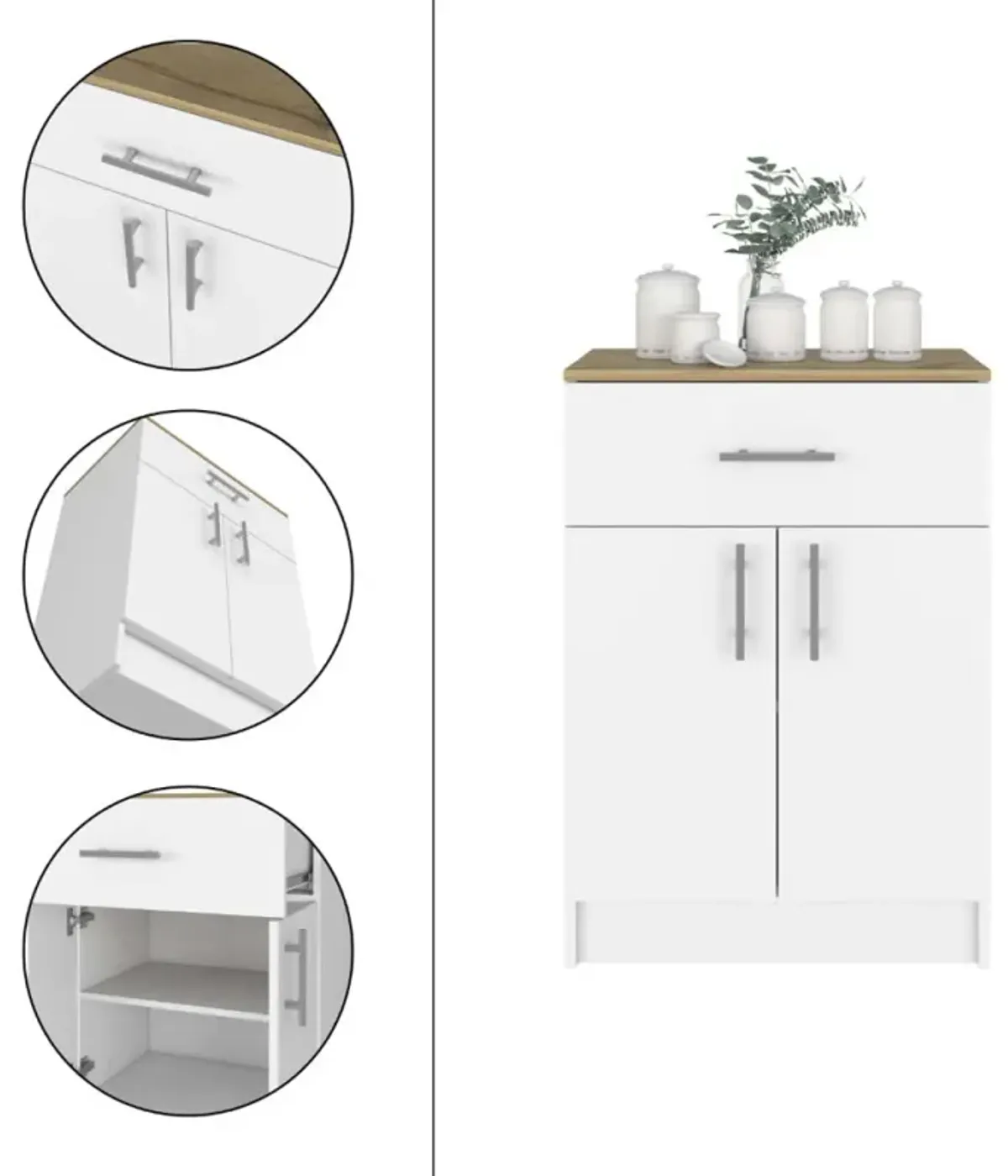 California 2 Piece Kitchen Set, Delos Kitchen Island + Barbados Pantry Cabinet, White Onyx Light Oak