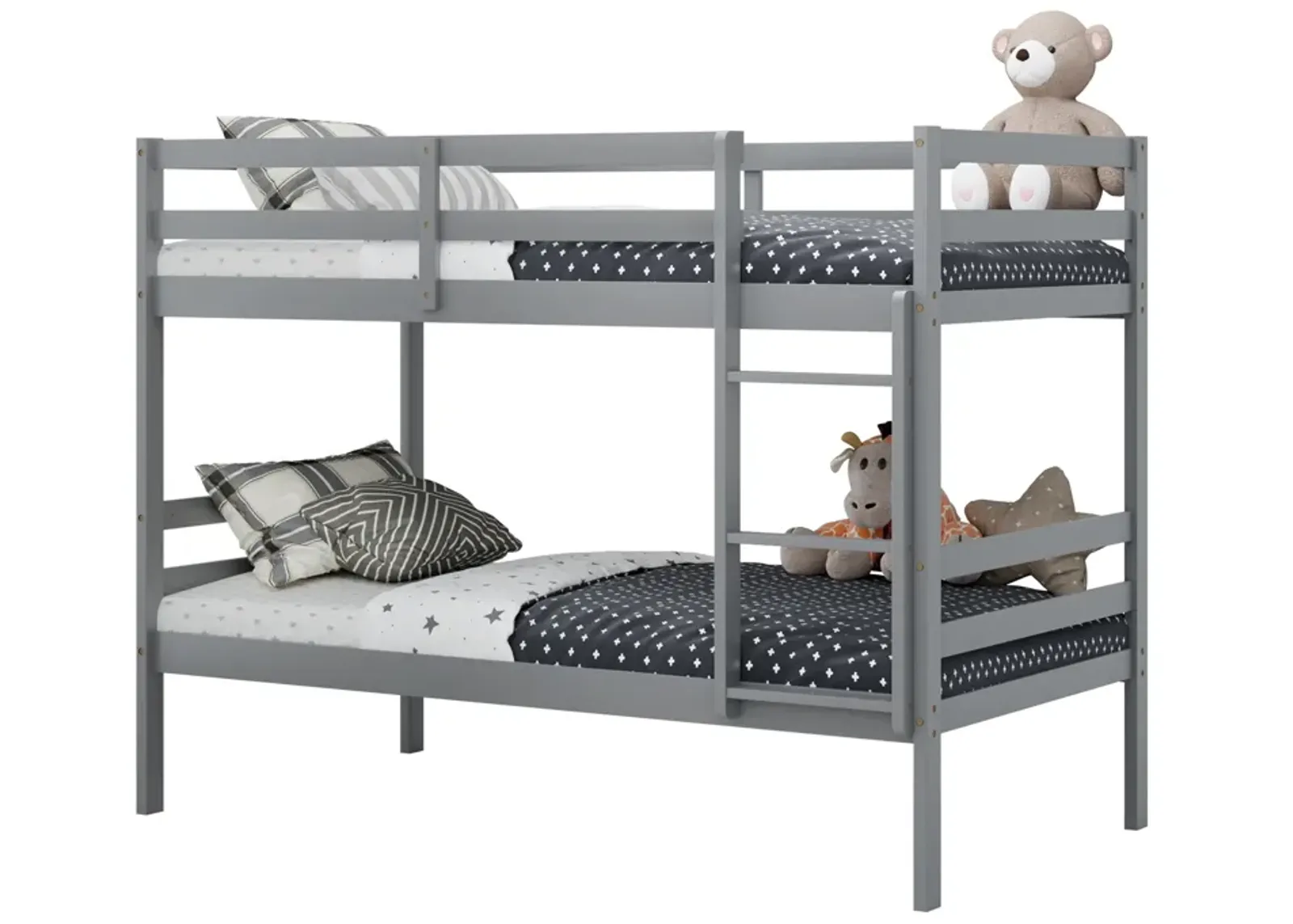 Twin Size Sturdy Wooden Bunk Beds with Ladder and Safety Rail-Grey