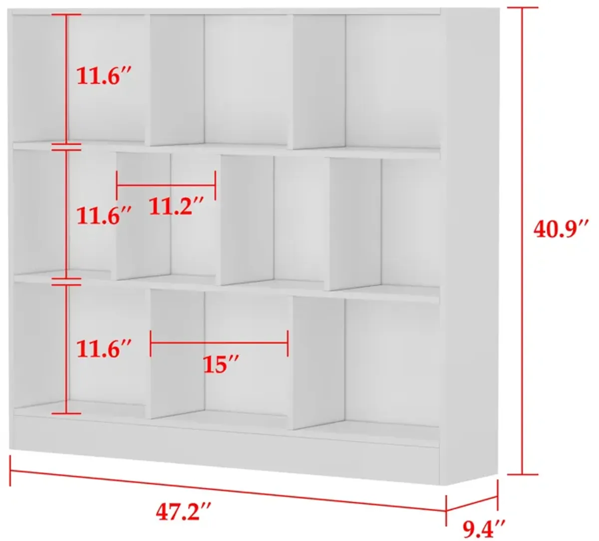 47.2 in. W x 40.9 in. H White Wooden 10-Shelf Freestanding Standard Bookcase Display Bookshelf With Cubes