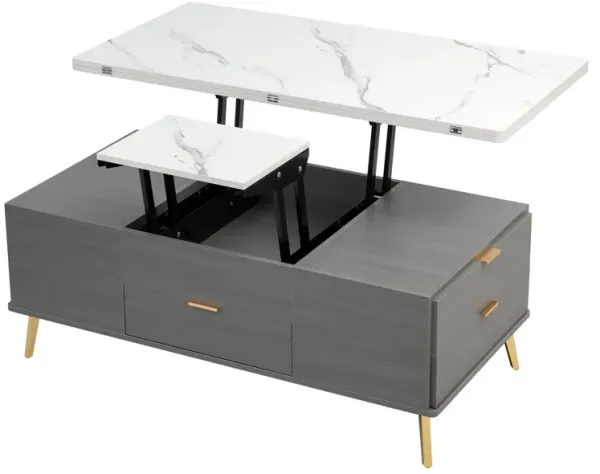 Modern Lift Top Coffee Table Multi Functional Table with Drawers in Gray & White