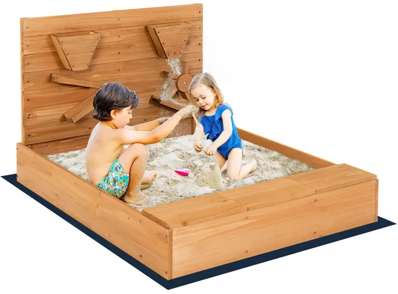 Kids Wooden Square Sandbox with Cover