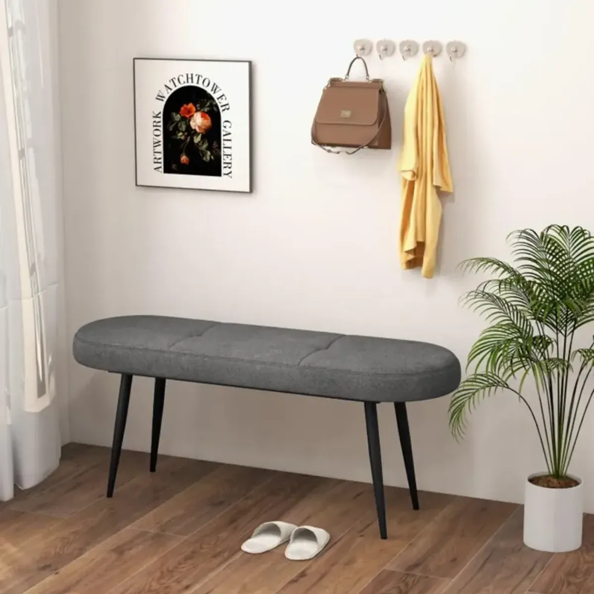 Hivvago 47 Inch Upholstered Entryway Bench with Heavy-duty Metal Frame