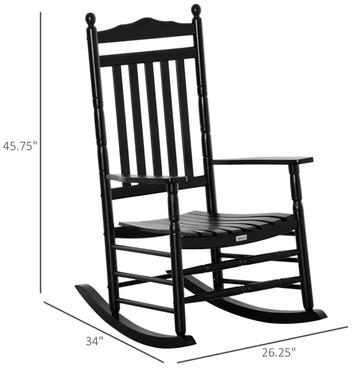 Black Porch Rocker: High-Back Wooden Indoor/Outdoor Rocking Chair