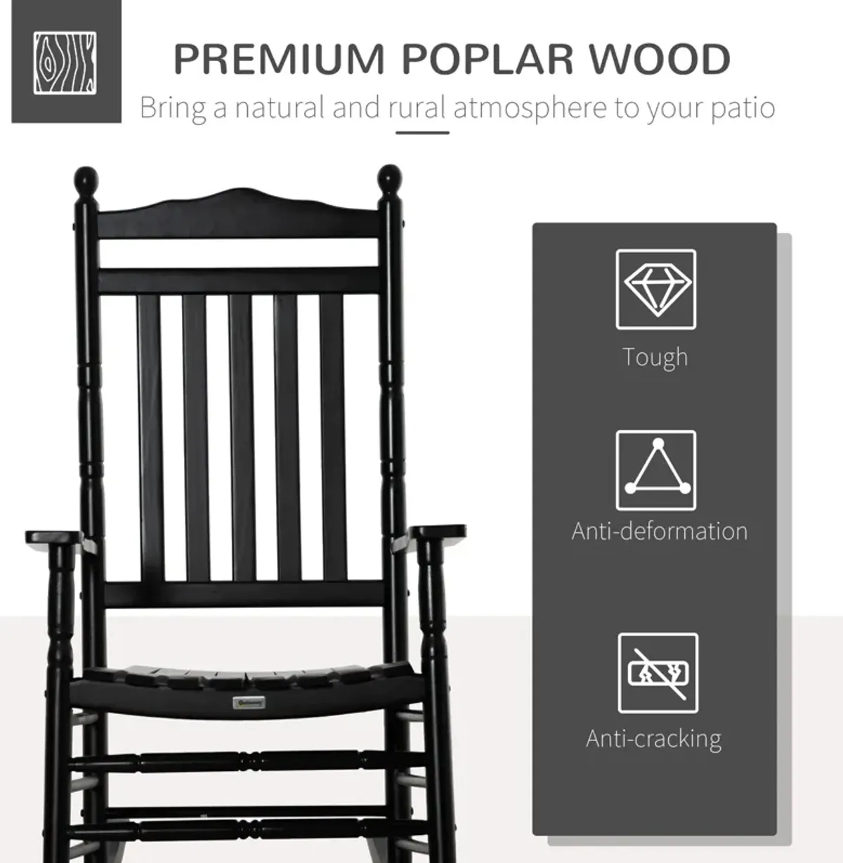 Black Porch Rocker: High-Back Wooden Indoor/Outdoor Rocking Chair