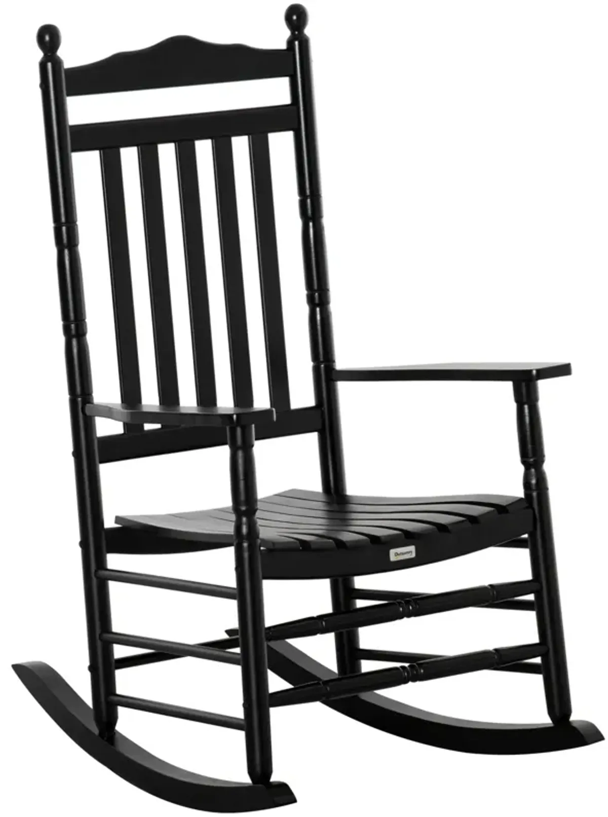 Black Porch Rocker: High-Back Wooden Indoor/Outdoor Rocking Chair