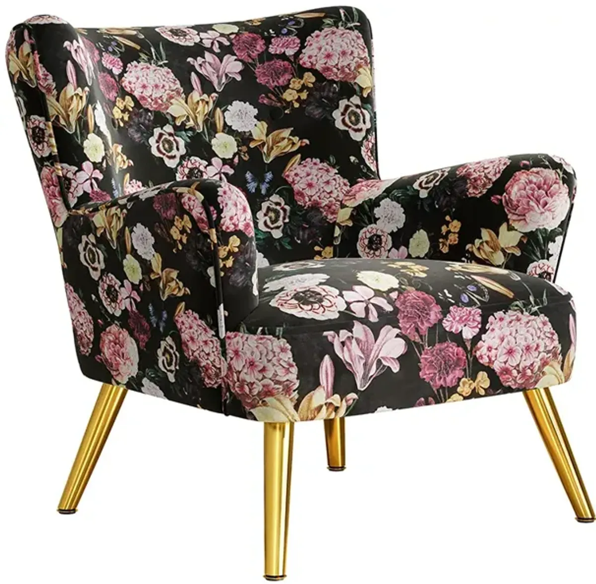 BELLEZE Modern Accent Chair, High Back Floral Pattern Armchair with Metal Legs, Upholstered Wingback Single Chair for Living Room Bedroom Office - Holland (Flower Print)