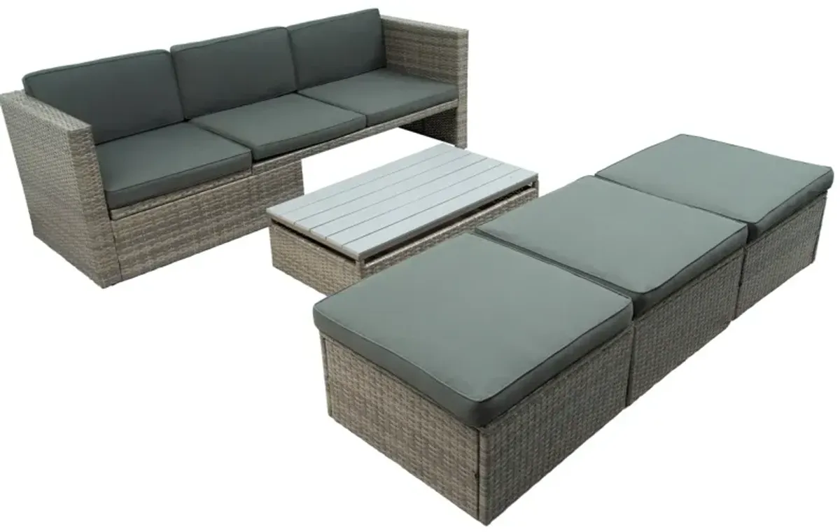 Patio Furniture Sets, 5-Piece Patio Wicker Sofa With Adjustable Backrest, Cushions, Ottomans