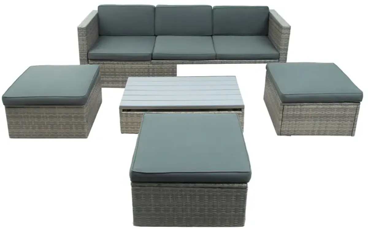 Patio Furniture Sets, 5-Piece Patio Wicker Sofa With Adjustable Backrest, Cushions, Ottomans