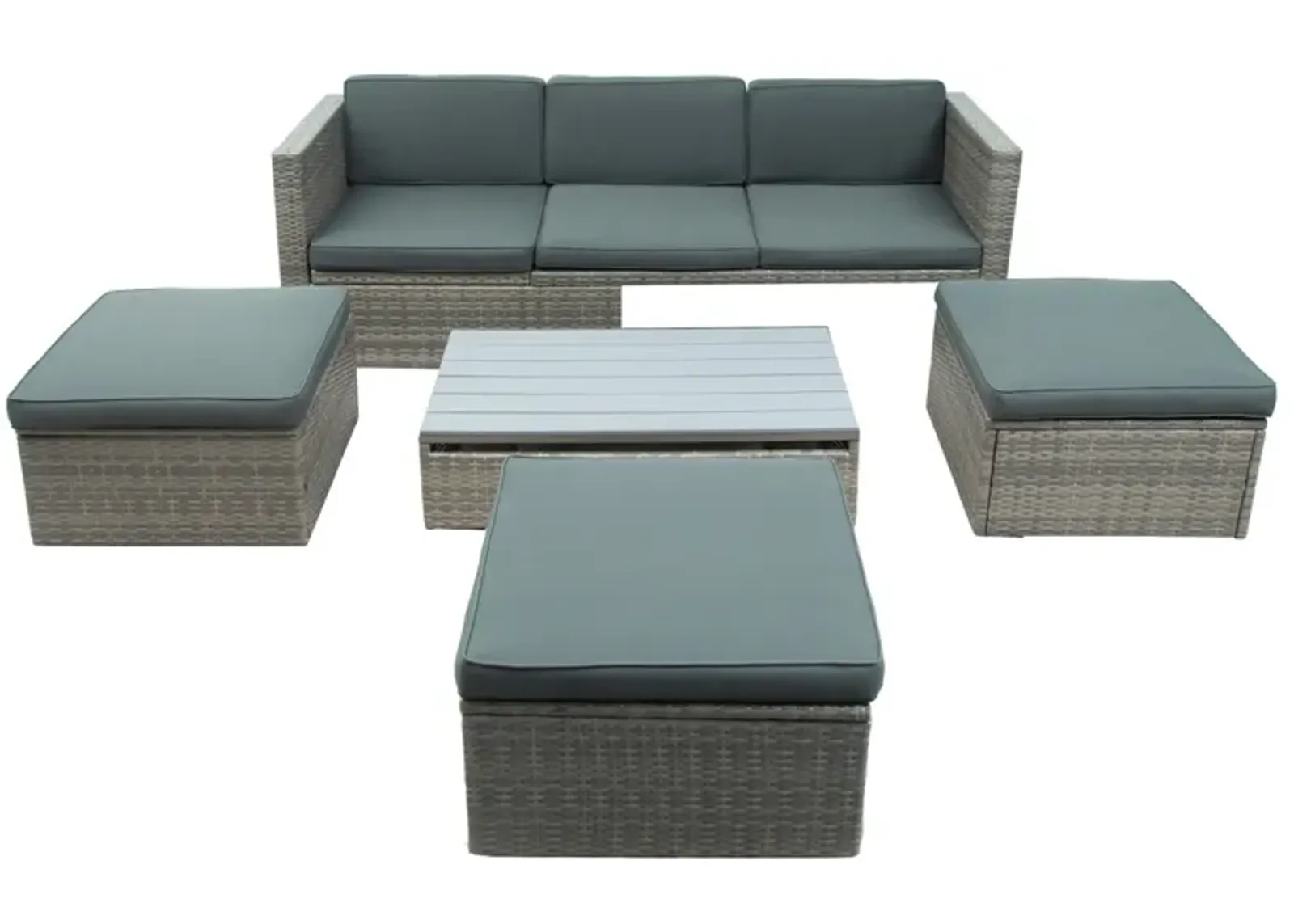 Patio Furniture Sets, 5-Piece Patio Wicker Sofa With Adjustable Backrest, Cushions, Ottomans