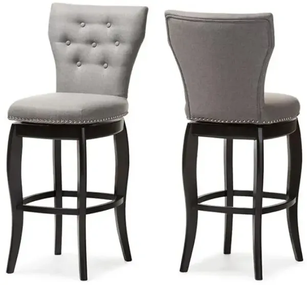 Grey Fabric Upholstered Button-tufted 29-Inch 2-Piece Swivel Bar Stool Set