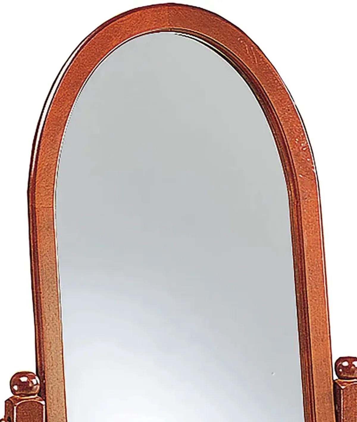 Standing Cheval Mirror with Oval Frame Turned Posts, Brown - Benzara