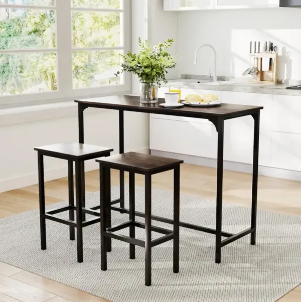 Hivvago Industrial 3-Piece 47.5" Counter-Height Dining Table and 2 Bar Stools