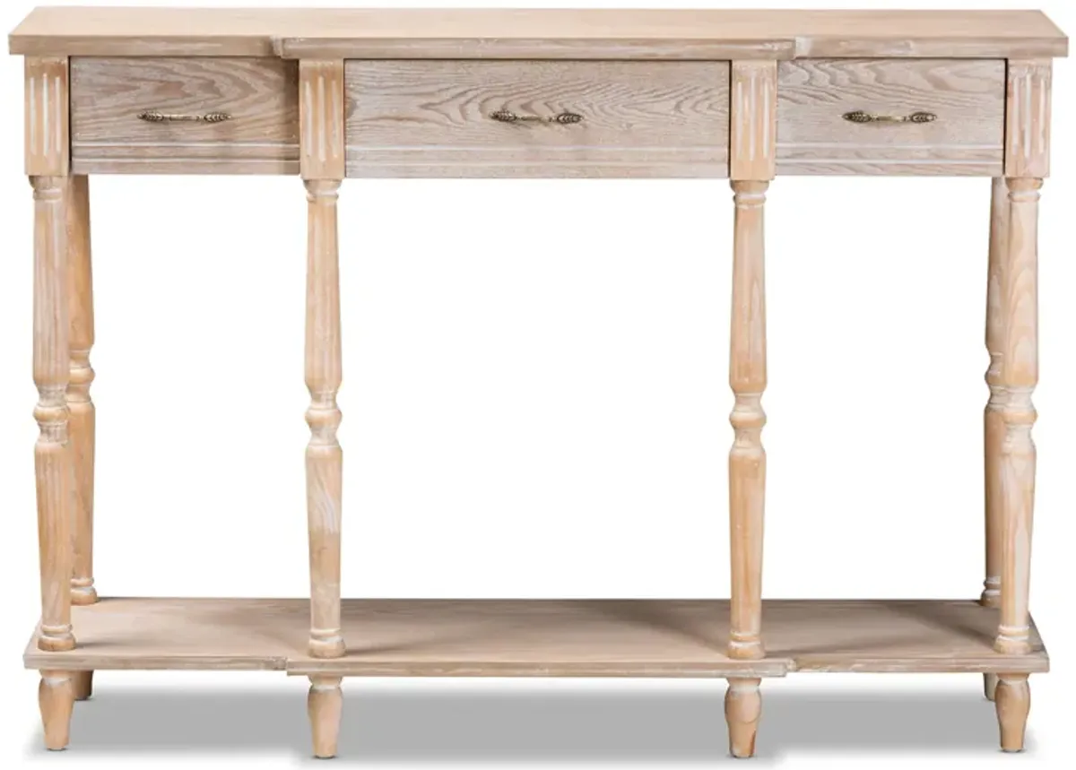 Baxton Studio Hallan Whitewashed Oak Brown Finished Wood 3 Drawer Console Table