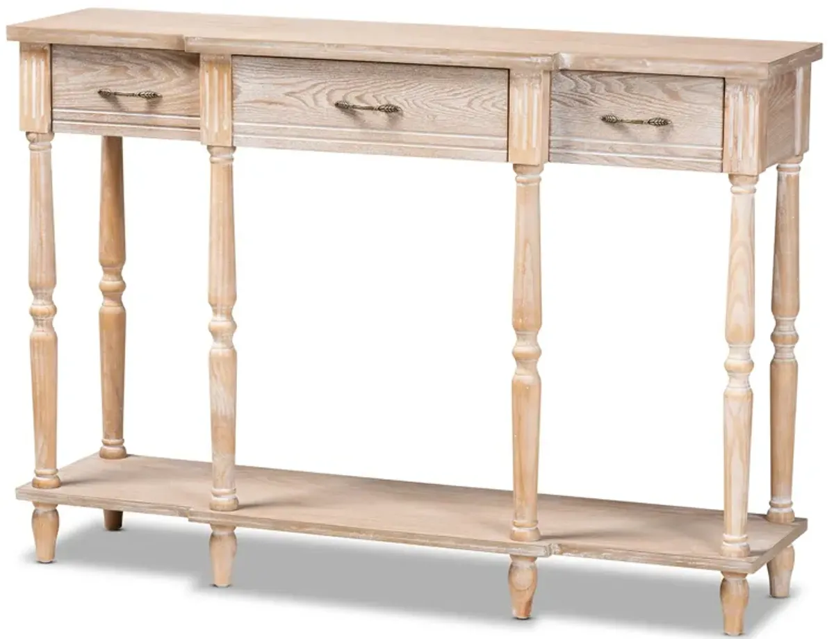 Baxton Studio Hallan Whitewashed Oak Brown Finished Wood 3 Drawer Console Table