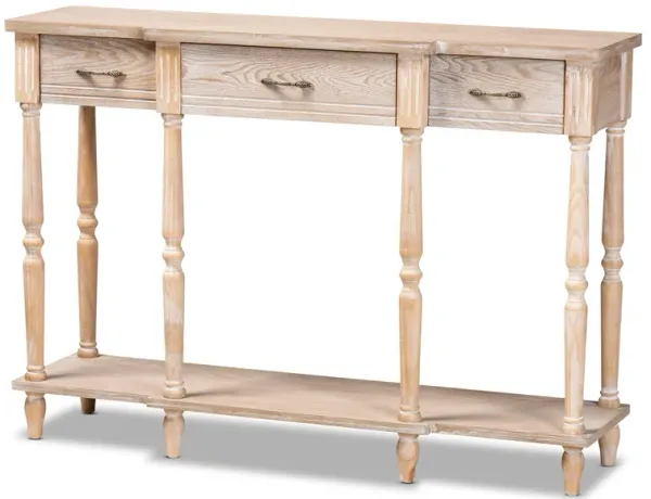 Baxton Studio Hallan Whitewashed Oak Brown Finished Wood 3 Drawer Console Table