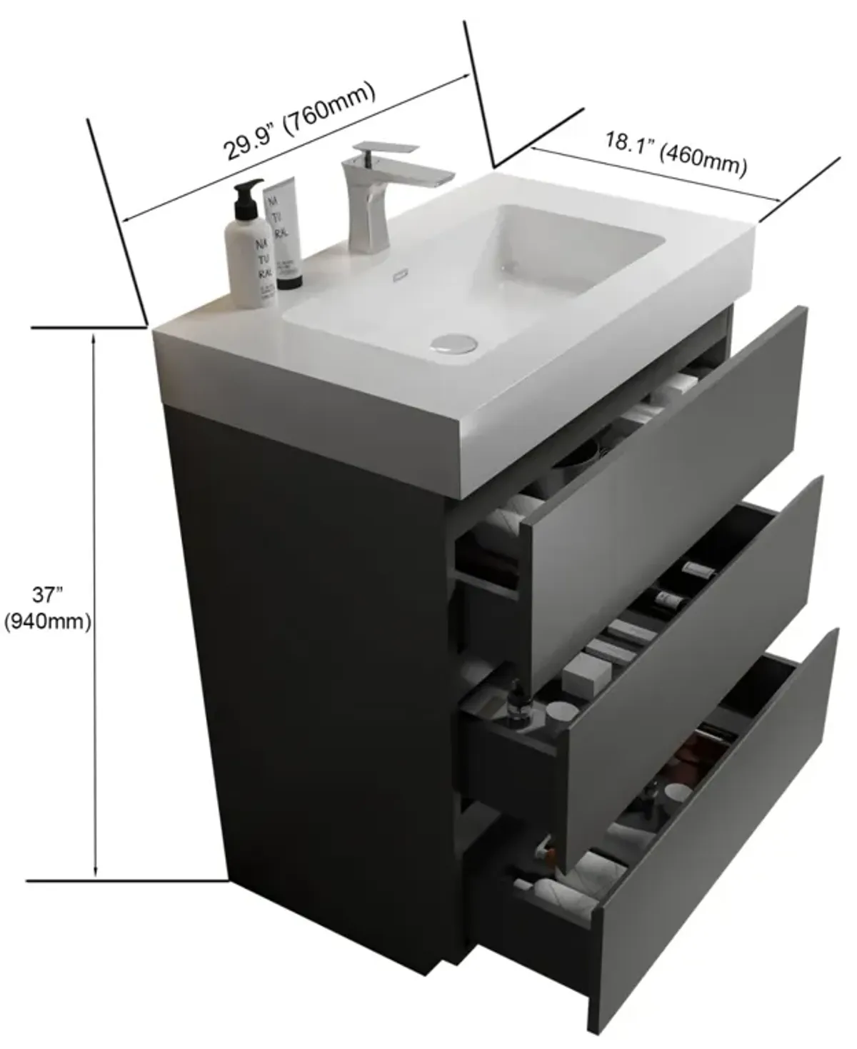 Alice 30" Gray Bathroom Vanity With Sink And Storage