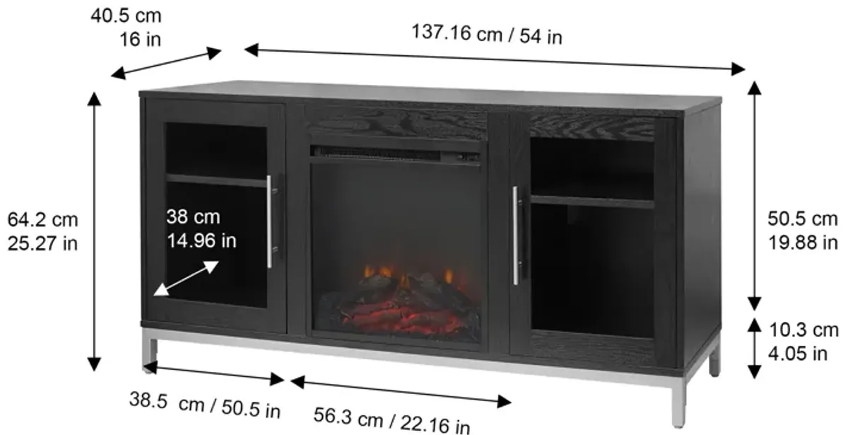 Teamson Home Lainey Modern 54" TV Stand with Electric Fireplace, Black/Silver