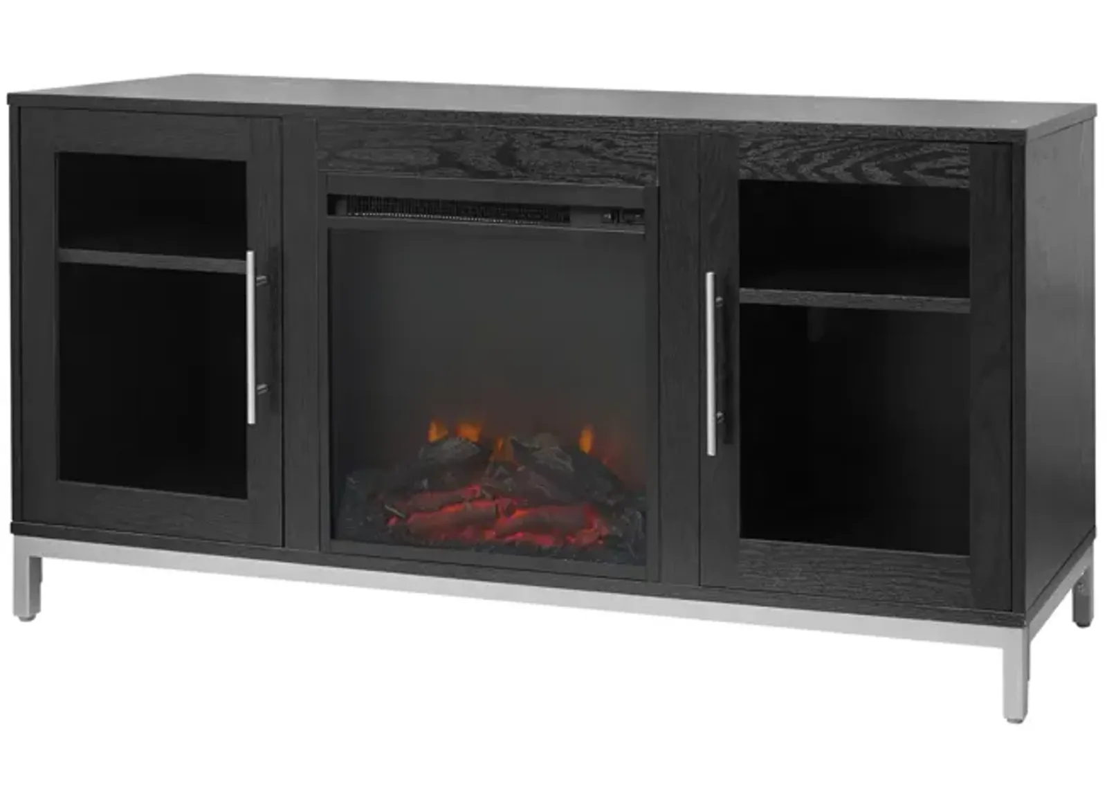 Teamson Home Lainey Modern 54" TV Stand with Electric Fireplace, Black/Silver