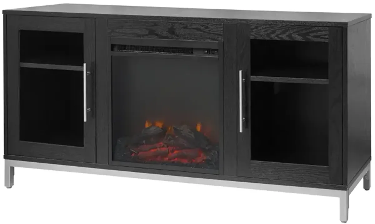 Teamson Home Lainey Modern 54" TV Stand with Electric Fireplace, Black/Silver