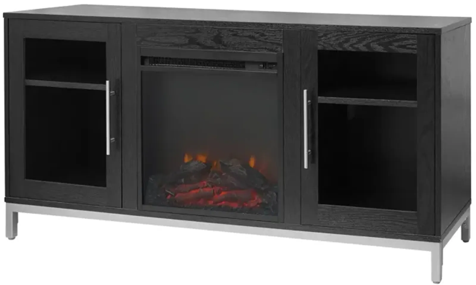 Teamson Home Lainey Modern 54" TV Stand with Electric Fireplace, Black/Silver