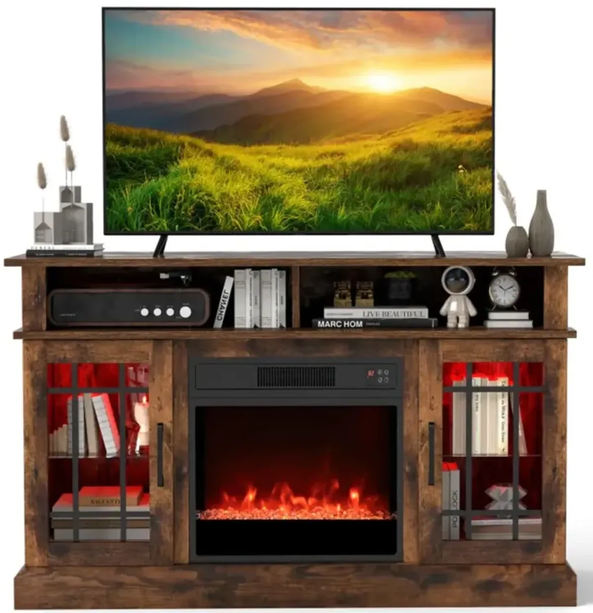Hivvago TV Stand with Electric Fireplace LED Lights and Remote Controls for TVs Up to 40 Inch
