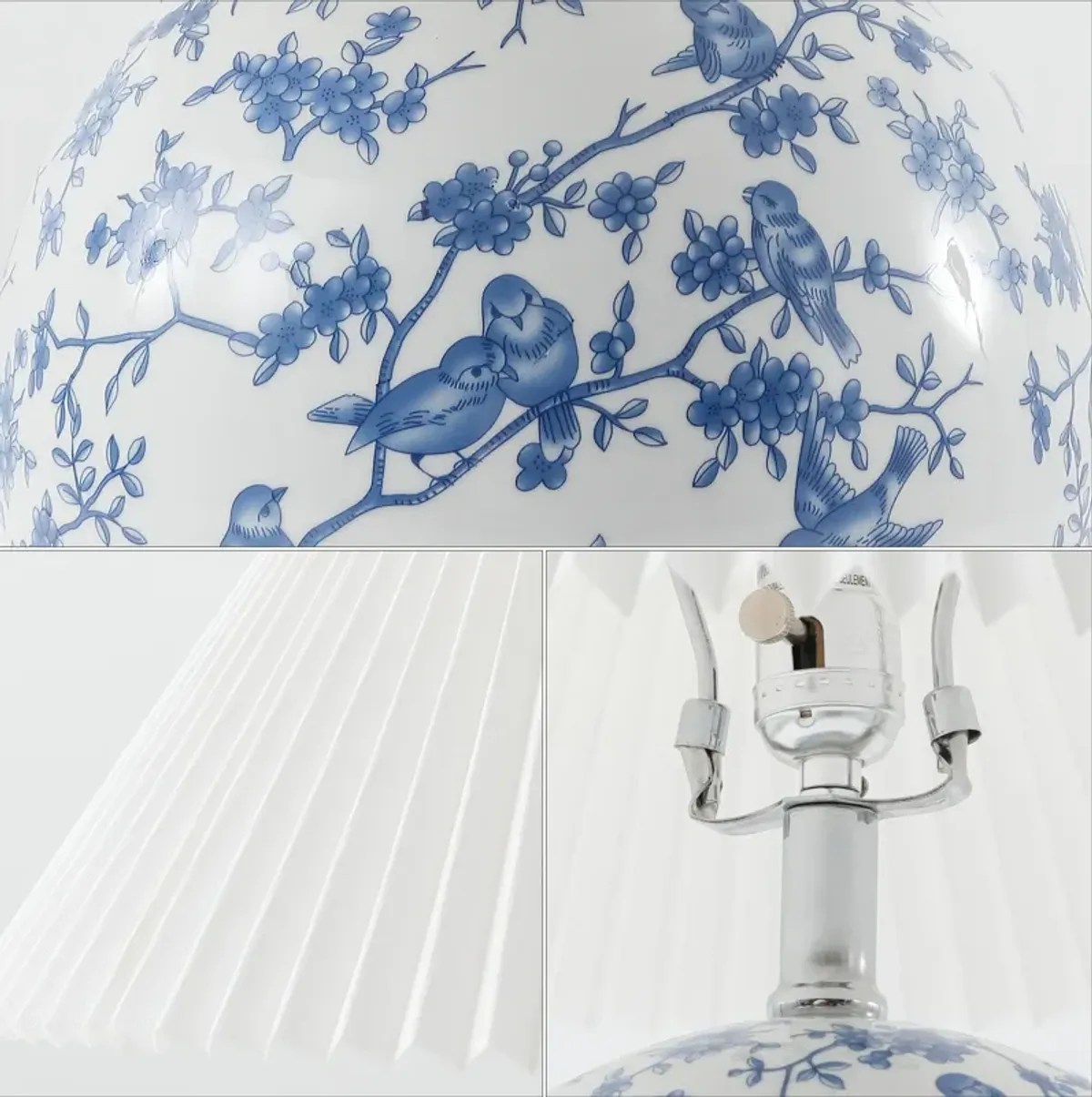 Shishen Cottage Classic Chinoiserie Ceramic Orb LED Table Lamp with Pleated Shade