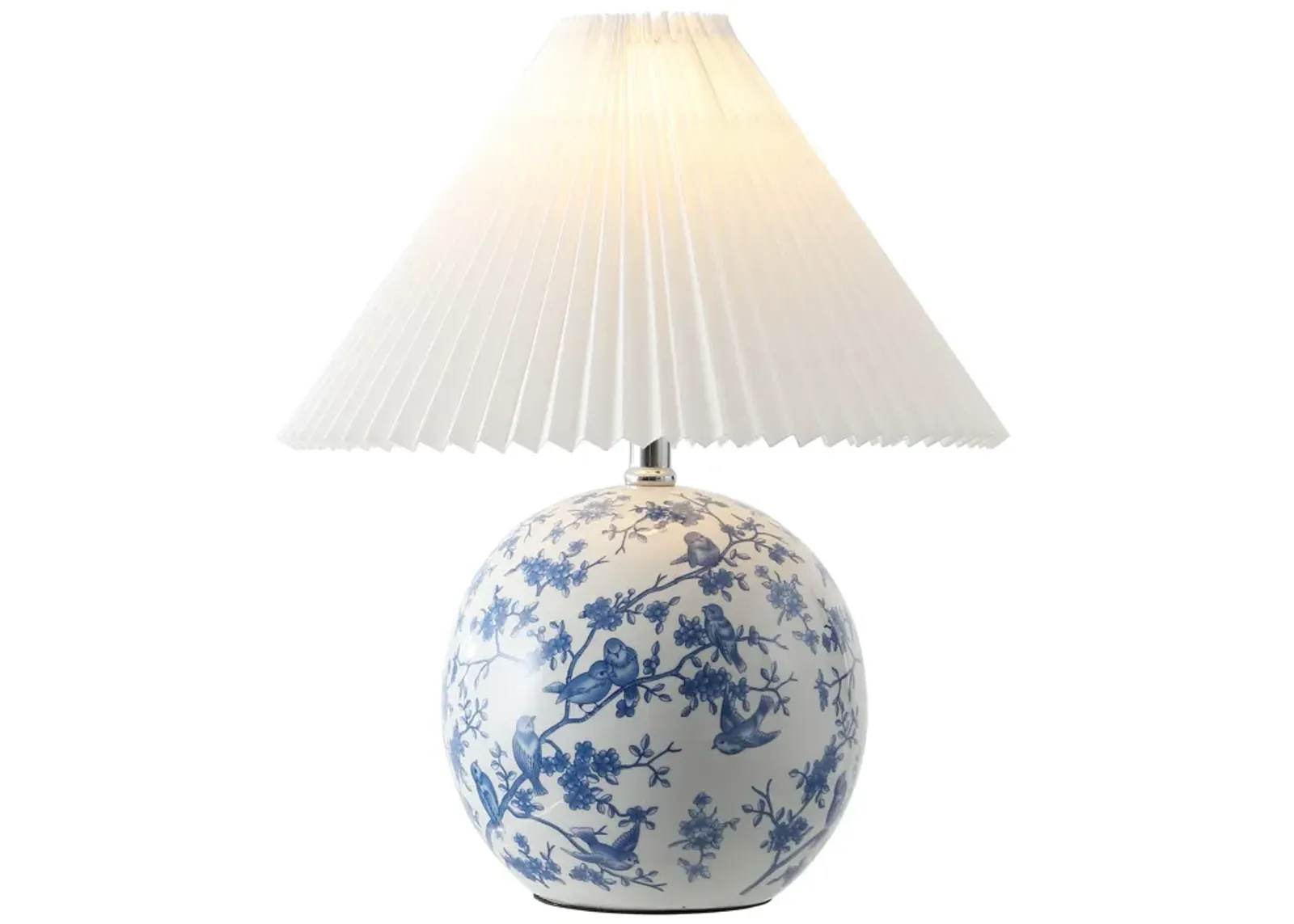 Shishen Cottage Classic Chinoiserie Ceramic Orb LED Table Lamp with Pleated Shade