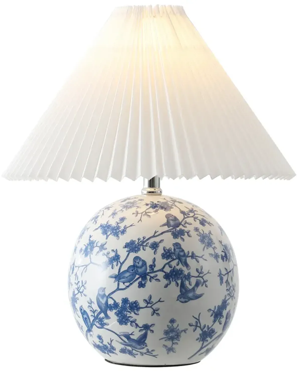 Shishen Cottage Classic Chinoiserie Ceramic Orb LED Table Lamp with Pleated Shade