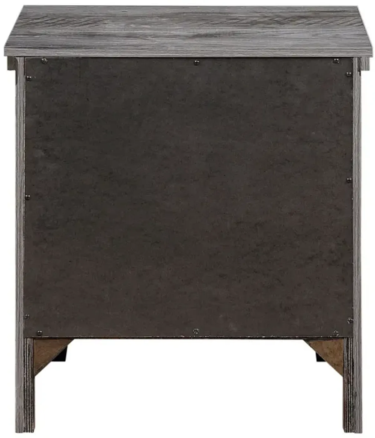 2 Drawer Wooden Nightstand with Metal Bar Pulls, Rustic Gray-Benzara