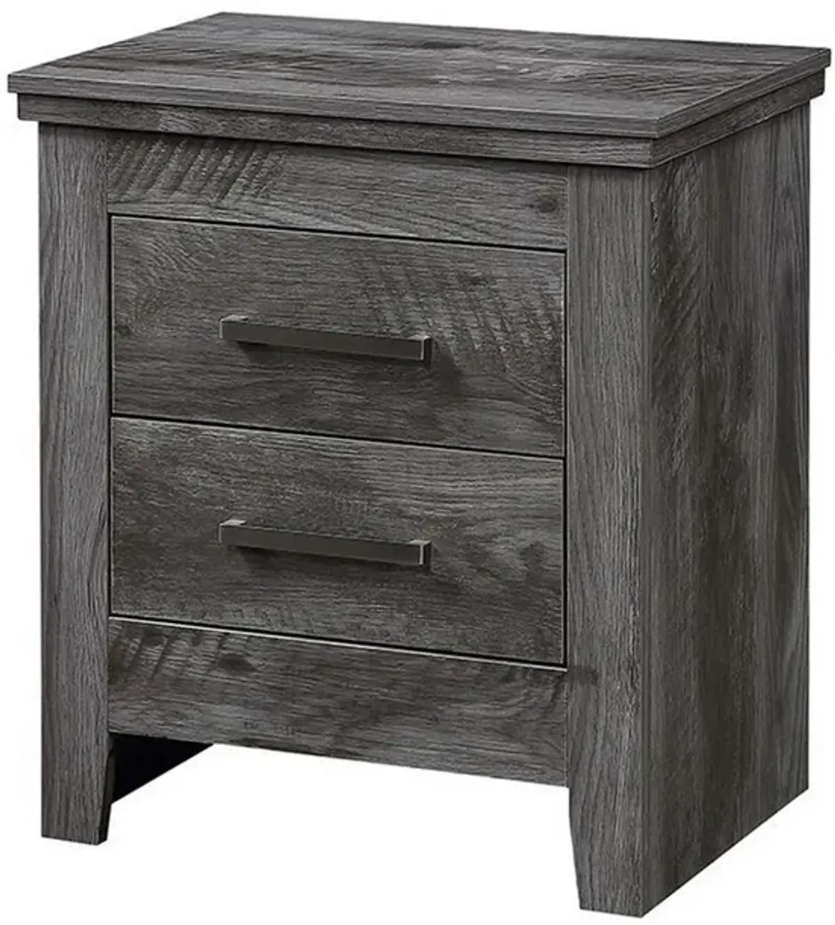 2 Drawer Wooden Nightstand with Metal Bar Pulls, Rustic Gray-Benzara