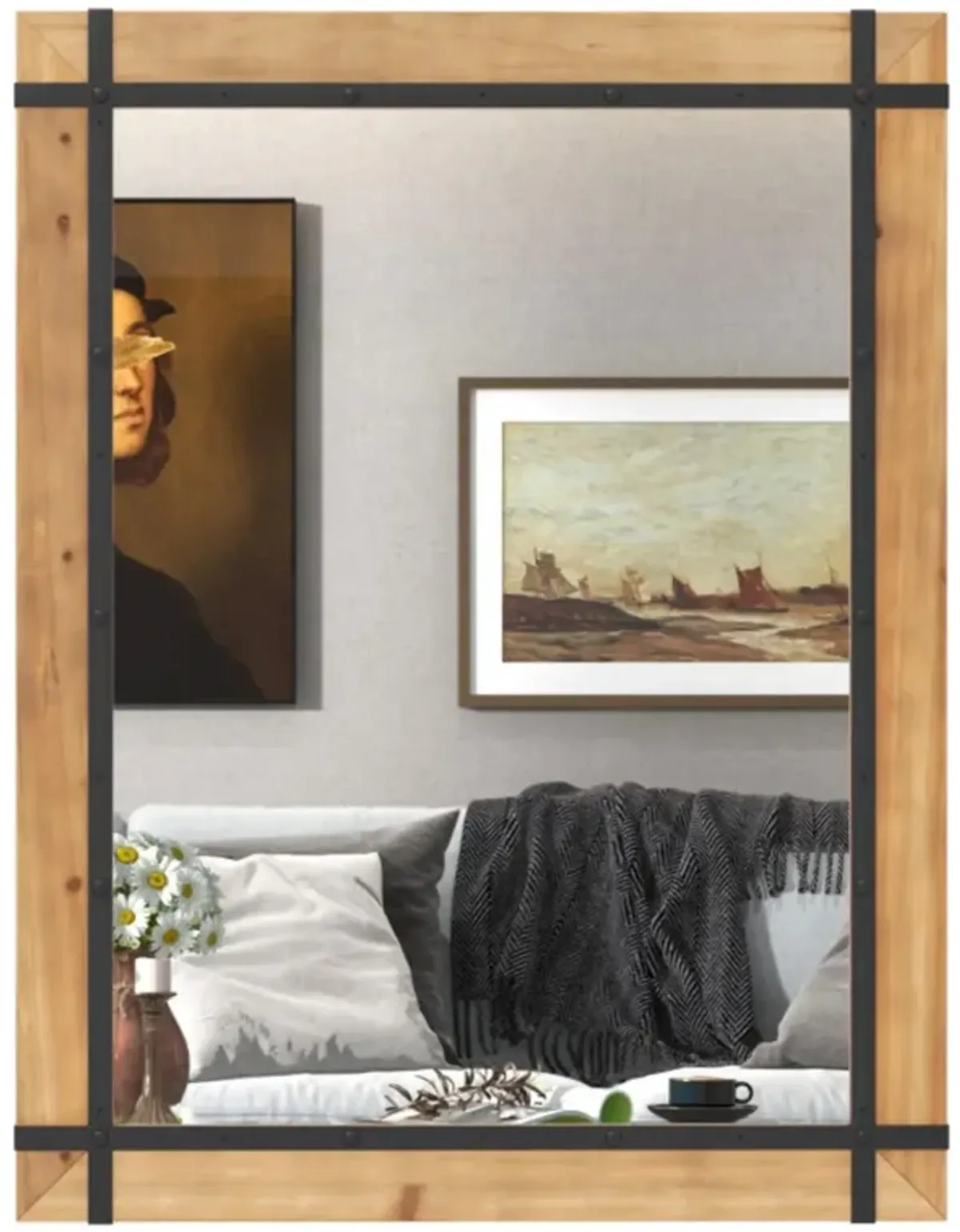 Hivvago 30 x 40 Inch Wall Mounted Mirror with Fir Wood Frame-Natural