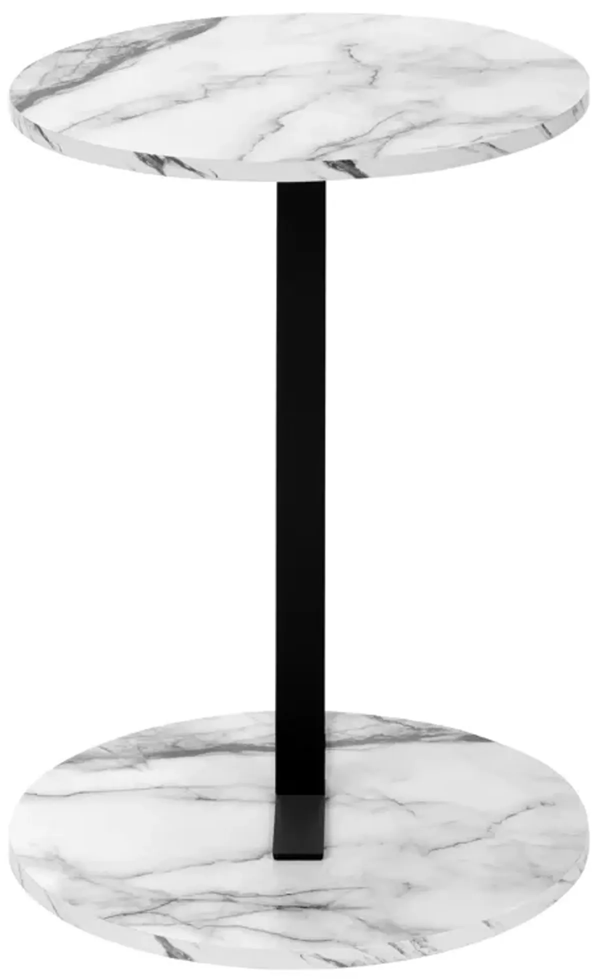 Monarch Specialties I 2210 Accent Table, Side, Round, End, Nightstand, Lamp, Living Room, Bedroom, Metal, Laminate, White Marble Look, Black, Contemporary, Modern